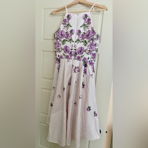 Chi Chi London Purple & White Floral Knee Length Dress Size UK 10/US 6 - Picture 2 of 7